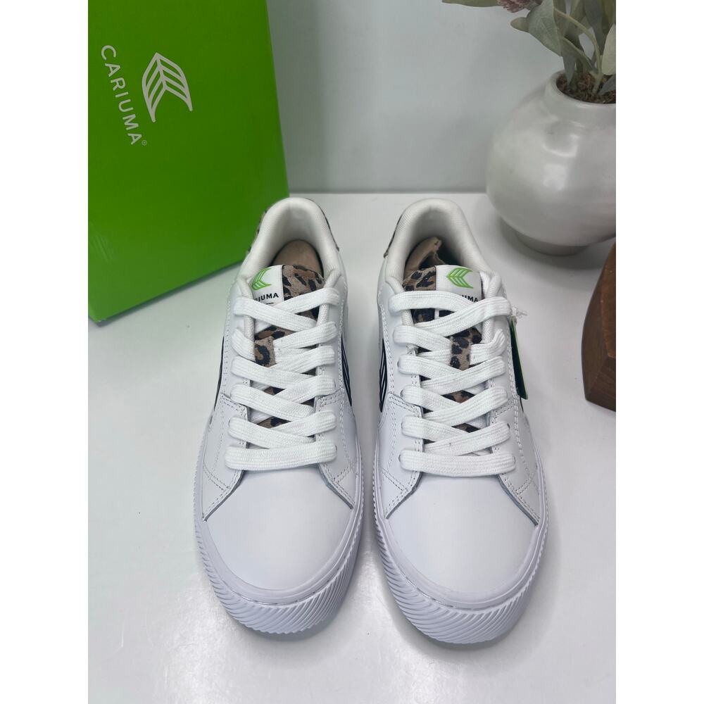 Cariuma Salvas Casual Leather Sneaker White/Leopard Print Heel Women's 7.5 NWB - Picture 5 of 9